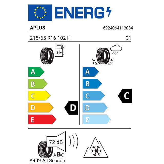 Eticheta Energetica Anvelope  215 65 R16 Aplus A909  