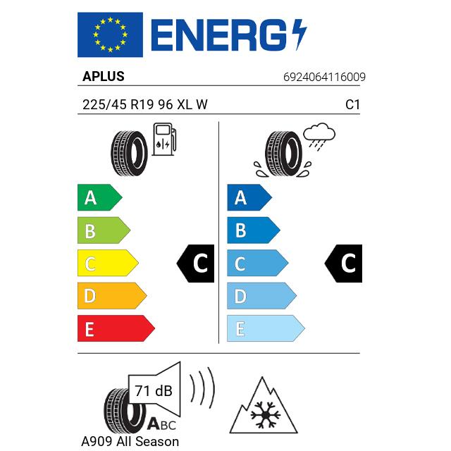 Eticheta Energetica Anvelope  225 45 R19 Aplus A909  