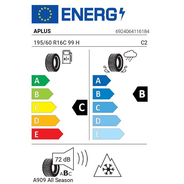 Eticheta Energetica Anvelope  195 60 R16C Aplus A909  