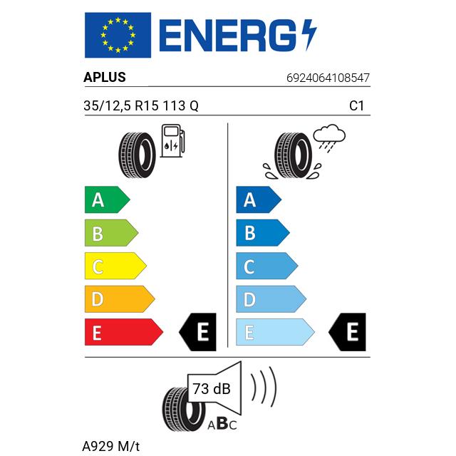 Eticheta Energetica Anvelope  35 12,5 R15 Aplus A929 M/t 