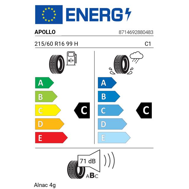 Eticheta Energetica Anvelope  215 60 R16 Apollo Alnac 4g 