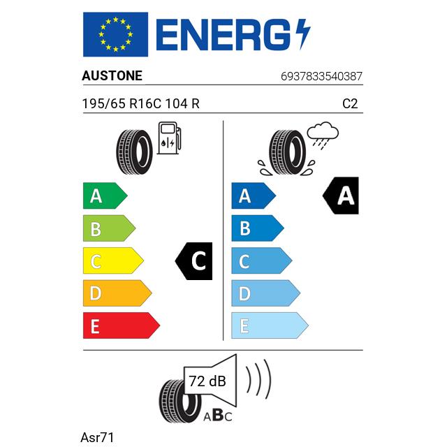 Eticheta Energetica Anvelope  195 65 R16C Austone Asr71 