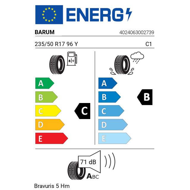 Eticheta Energetica Anvelope  235 50 R17 Barum Bravuris 5 Hm 