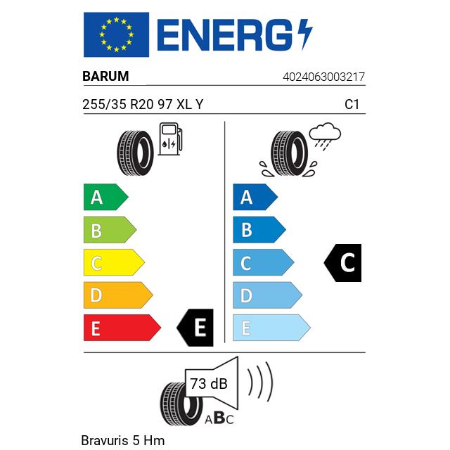 Eticheta Energetica Anvelope  255 35 R20 Barum Bravuris 5 Hm 