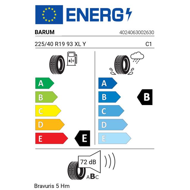 Eticheta Energetica Anvelope  225 40 R19 Barum Bravuris 5 Hm 