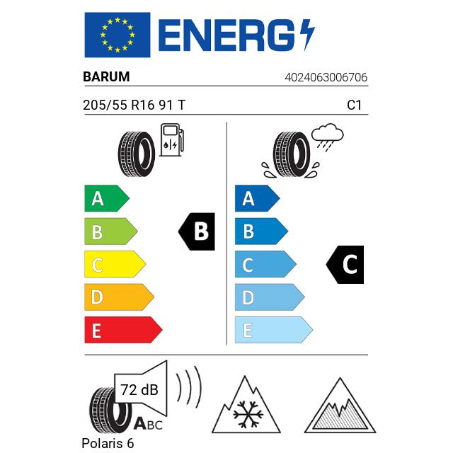 Eticheta Energetica Anvelope  205 55 R16 Barum Polaris 6 