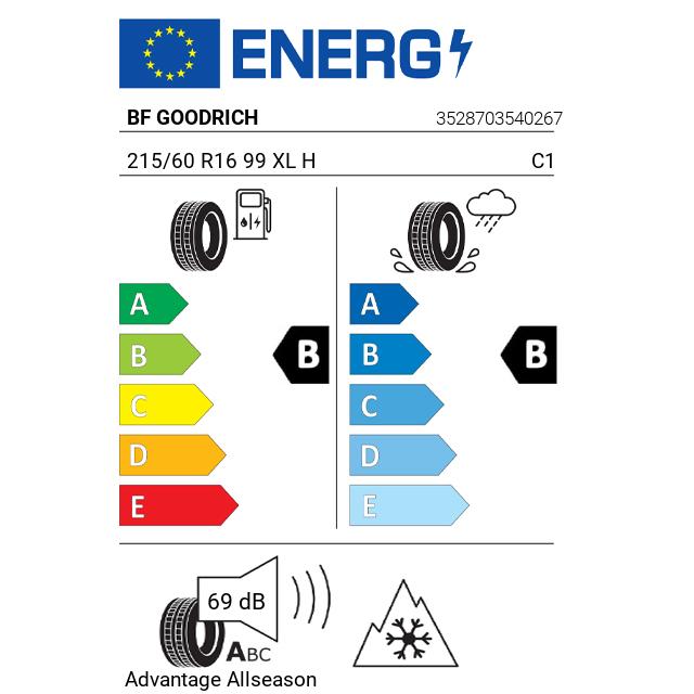 Eticheta Energetica Anvelope  215 60 R16 Bf Goodrich Advantage Allseason 
