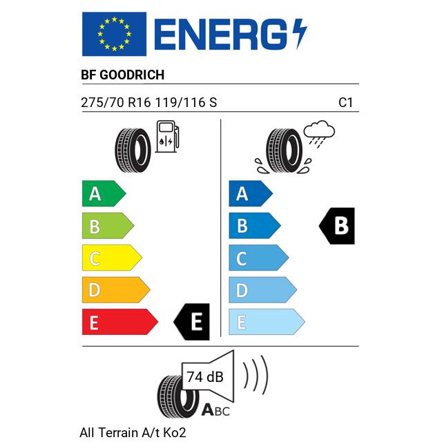 Eticheta Energetica Anvelope  275 70 R16 Bf Goodrich All Terrain A/t Ko2 