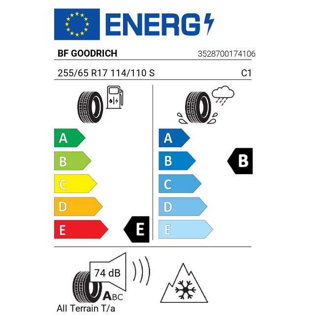 Eticheta Energetica Anvelope  255 65 R17 Bf Goodrich All Terrain T/a 