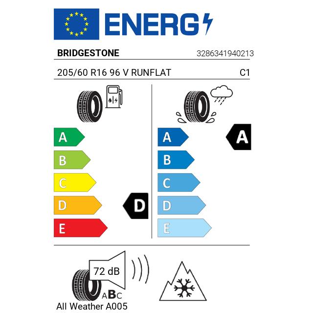 Eticheta Energetica Anvelope  205 60 R16 Bridgestone All Weather A005 