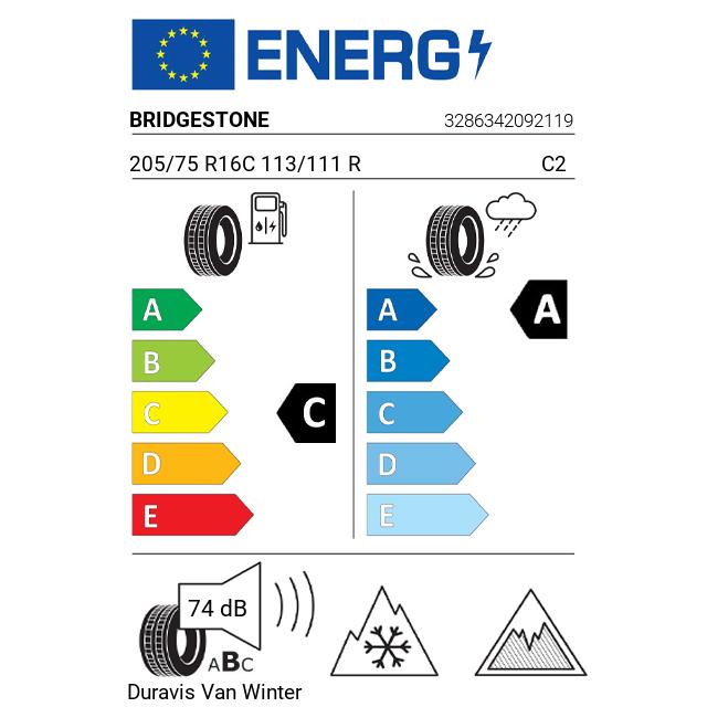 Eticheta Energetica Anvelope  205 75 R16C Bridgestone Duravis Van Winter 