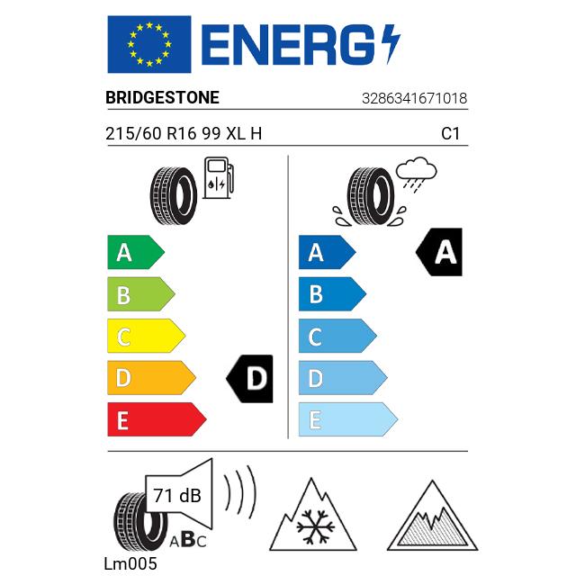 Eticheta Energetica Anvelope  215 60 R16 Bridgestone Lm005 