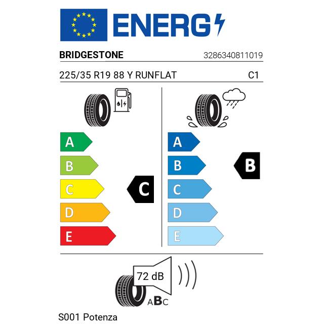 Eticheta Energetica Anvelope  225 35 R19 Bridgestone S001 Potenza 