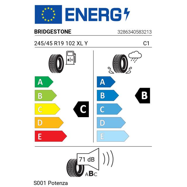 Eticheta Energetica Anvelope  245 45 R19 Bridgestone S001 Potenza 