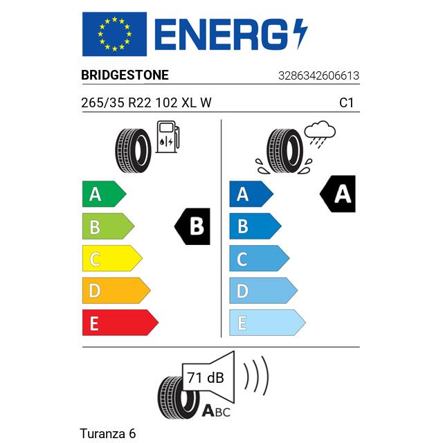 Eticheta Energetica Anvelope  265 35 R22 Bridgestone Turanza 6 