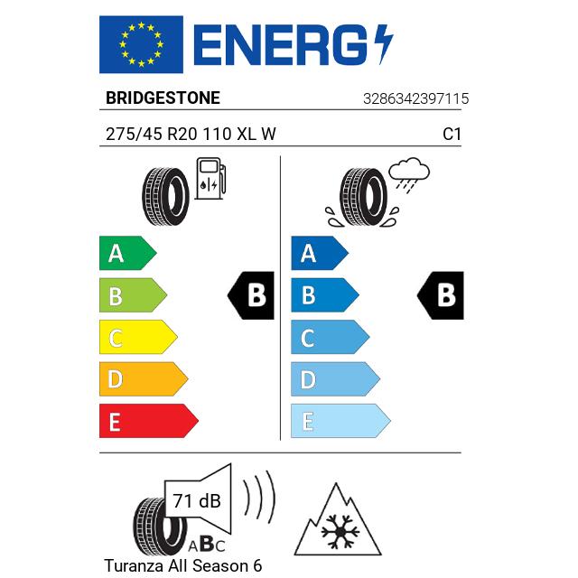 Eticheta Energetica Anvelope  275 45 R20 Bridgestone Turanza  6 
