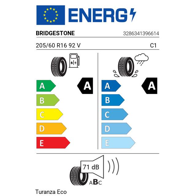 Eticheta Energetica Anvelope  205 60 R16 Bridgestone Turanza Eco 