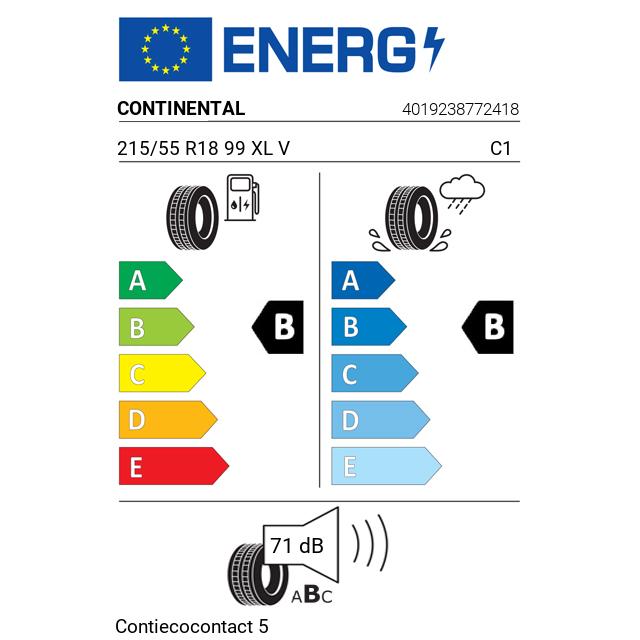 Eticheta Energetica Anvelope  215 55 R18 Continental Contiecocontact 5 