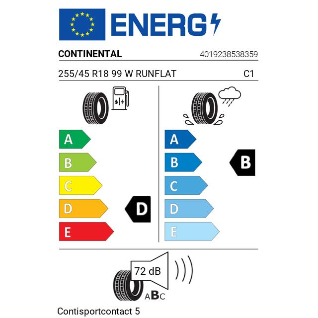 Eticheta Energetica Anvelope  255 45 R18 Continental Contisportcontact 5 