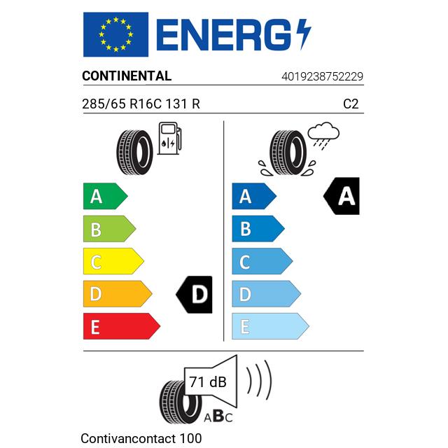 Eticheta Energetica Anvelope  285 65 R16C Continental Contivancontact 100 