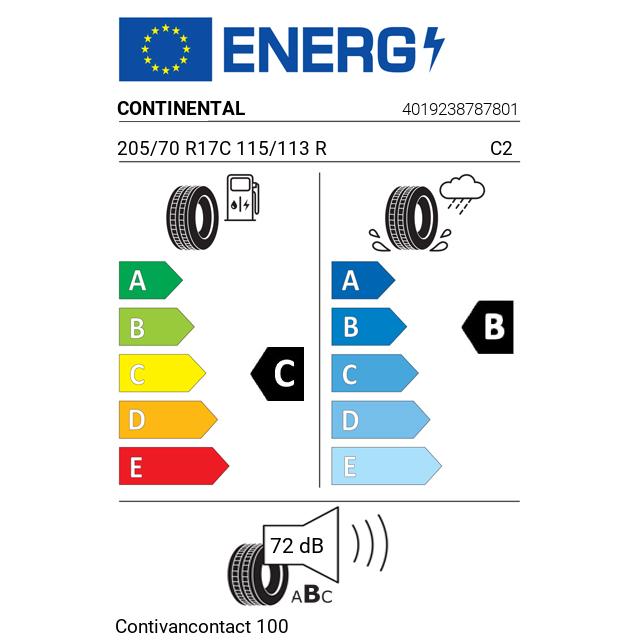 Eticheta Energetica Anvelope  205 70 R17C Continental Contivancontact 100 
