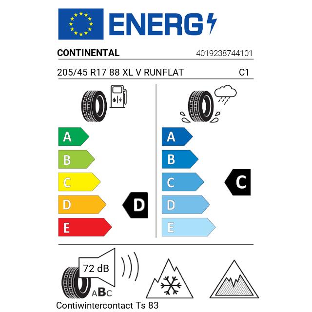 Eticheta Energetica Anvelope  205 45 R17 Continental Contiwintercontact Ts 830 P 