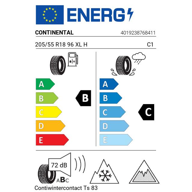 Eticheta Energetica Anvelope  205 55 R18 Continental Contiwintercontact Ts 830 P 