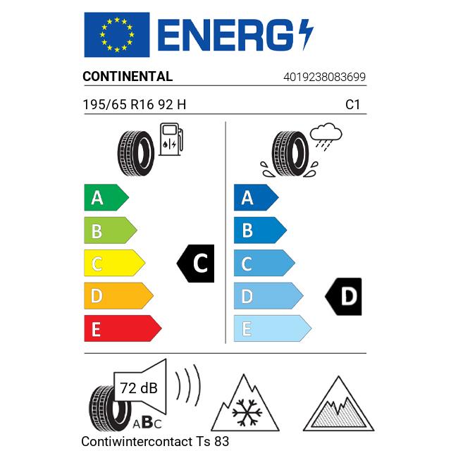 Eticheta Energetica Anvelope  195 65 R16 Continental Contiwintercontact Ts 830 P 