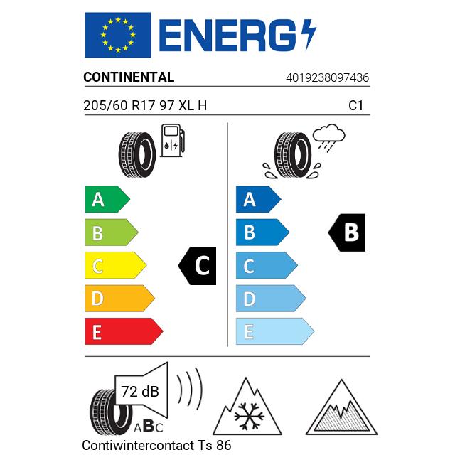 Eticheta Energetica Anvelope  205 60 R17 Continental Contiwintercontact Ts 860 