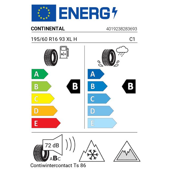 Eticheta Energetica Anvelope  195 60 R16 Continental Contiwintercontact Ts 860 