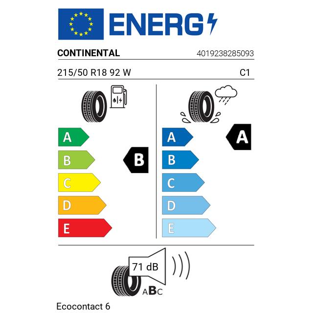 Eticheta Energetica Anvelope  215 50 R18 Continental Ecocontact 6 