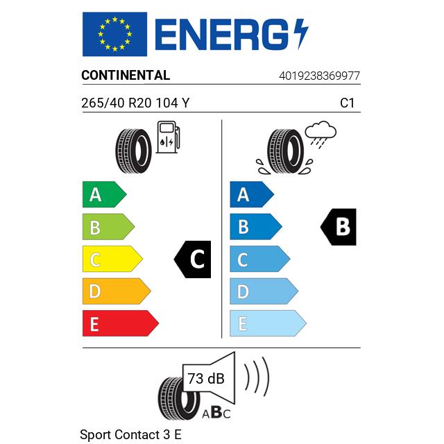 Eticheta Energetica Anvelope  265 40 R20 Continental Sport Contact 3 E 