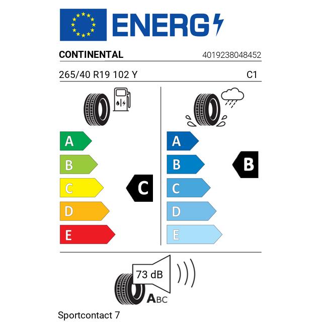 Eticheta Energetica Anvelope  265 40 R19 Continental Sportcontact 7 