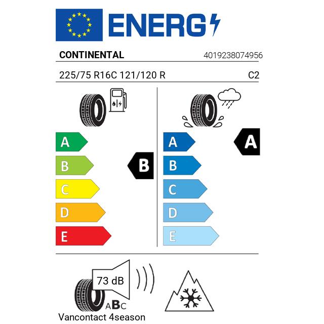 Eticheta Energetica Anvelope  225 75 R16C Continental Vancontact 4season 