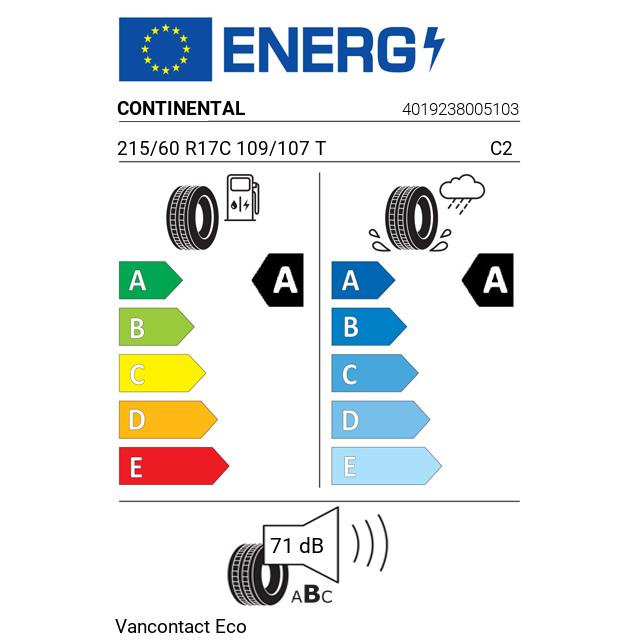 Eticheta Energetica Anvelope  215 60 R17C Continental Vancontact Eco 