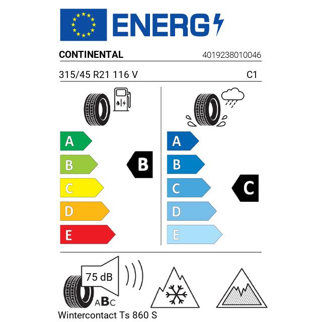 Eticheta Energetica Anvelope  315 45 R21 Continental Wintercontact Ts 860 S 