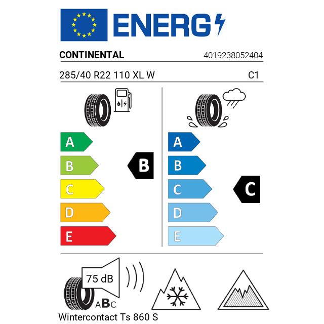 Eticheta Energetica Anvelope  285 40 R22 Continental Wintercontact Ts 860 S 