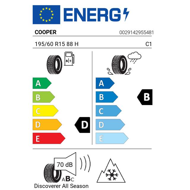 Eticheta Energetica Anvelope  195 60 R15 Cooper Discoverer  