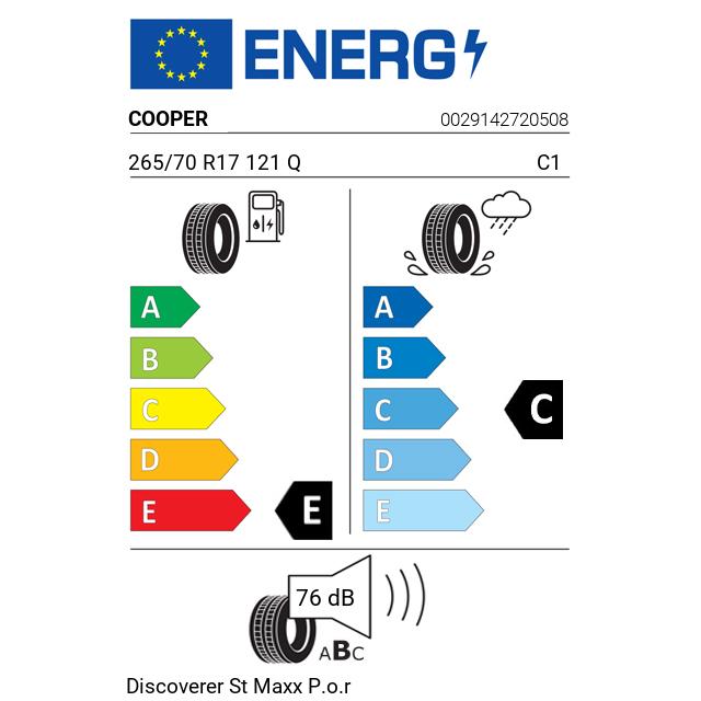 Eticheta Energetica Anvelope  265 70 R17 Cooper Discoverer St Maxx P.o.r. 