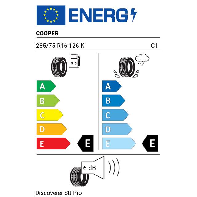 Eticheta Energetica Anvelope  285 75 R16 Cooper Discoverer Stt Pro 