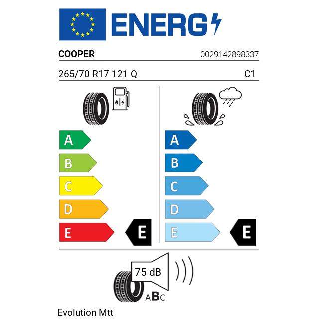 Eticheta Energetica Anvelope  265 70 R17 Cooper Evolution Mtt 