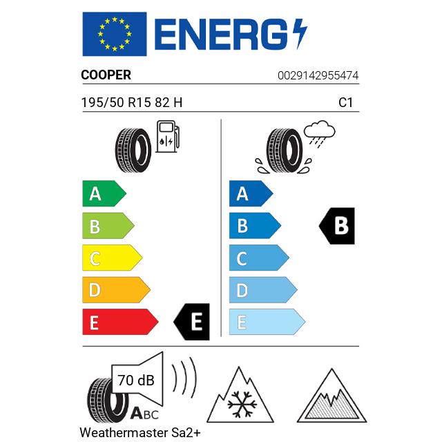Eticheta Energetica Anvelope  195 50 R15 Cooper Weathermaster Sa2+ 