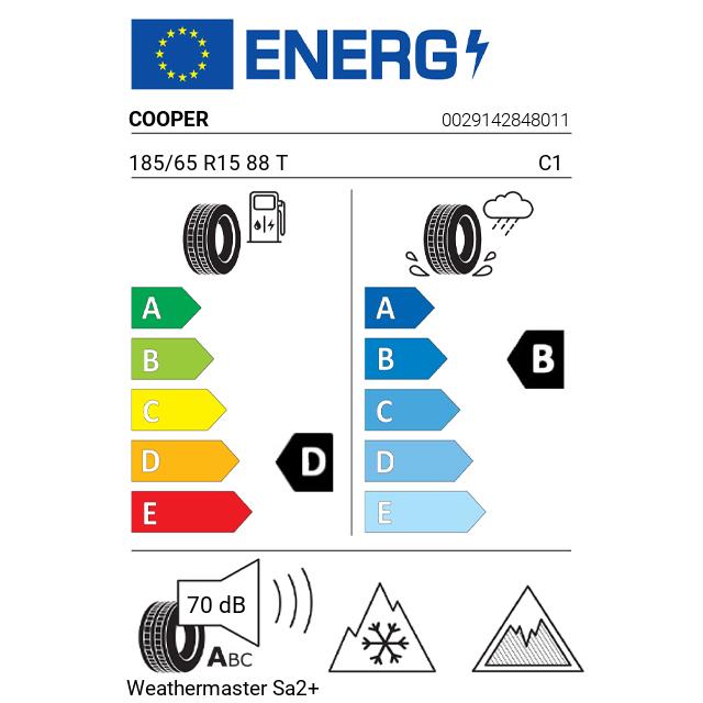 Eticheta Energetica Anvelope  185 65 R15 Cooper Weathermaster Sa2+ 