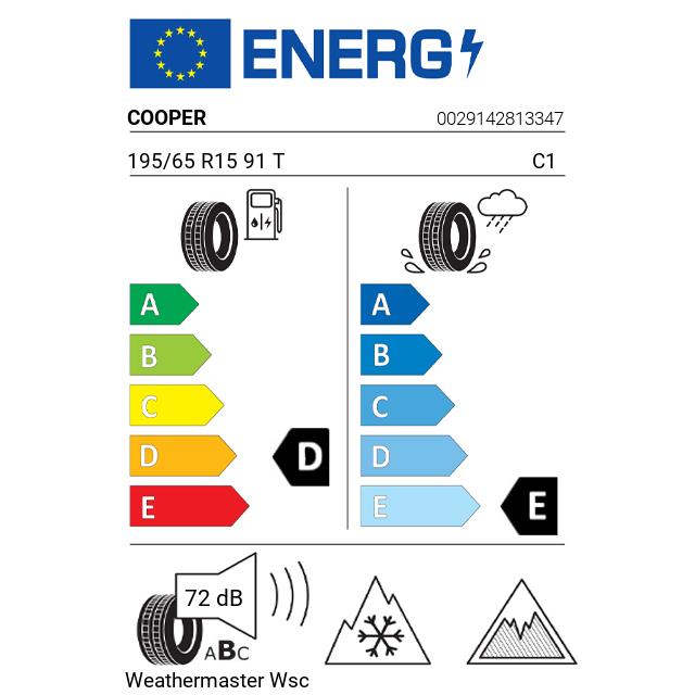 Eticheta Energetica Anvelope  195 65 R15 Cooper Weathermaster Wsc 