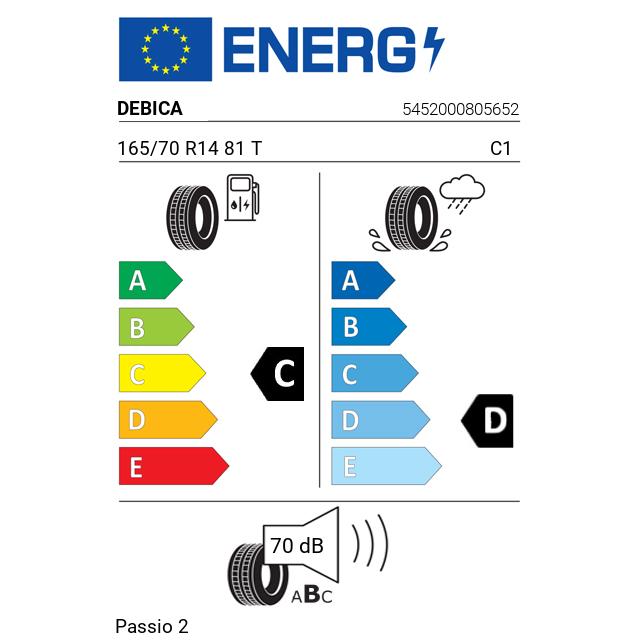 Eticheta Energetica Anvelope  165 70 R14 Debica Passio 2 