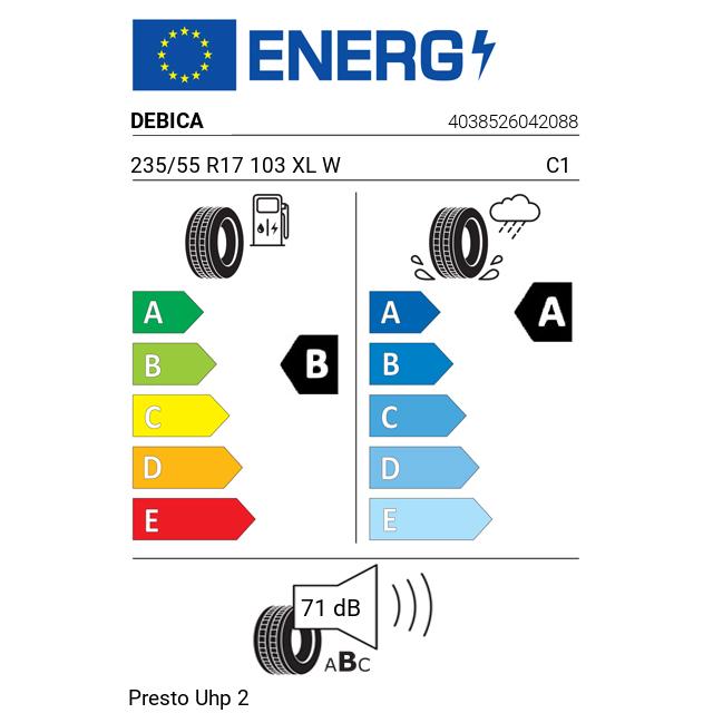 Eticheta Energetica Anvelope  235 55 R17 Debica Presto Uhp 2 
