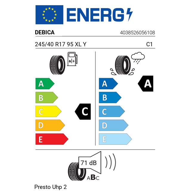 Eticheta Energetica Anvelope  245 40 R17 Debica Presto Uhp 2 