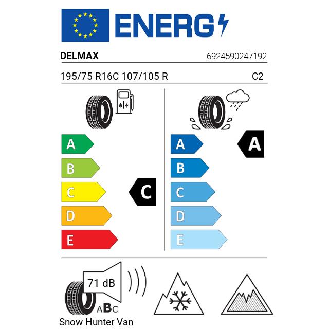 Eticheta Energetica Anvelope  195 75 R16C Delmax Snow Hunter Van 