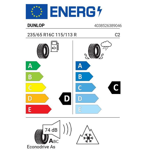 Eticheta Energetica Anvelope  235 65 R16C Dunlop Econodrive As 