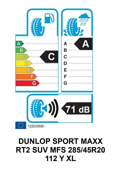 Eticheta Energetica Anvelope  285 45 R20 Dunlop Sp Sport Maxx Rt 2 